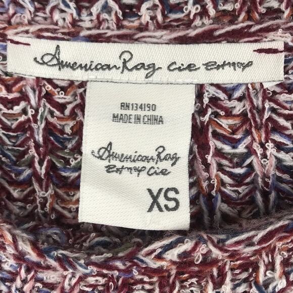 NWT American Rag Off the Shoulder Sweater Rib Knit Bell Sleeves Maroon Multi XS - Picture 8 of 10